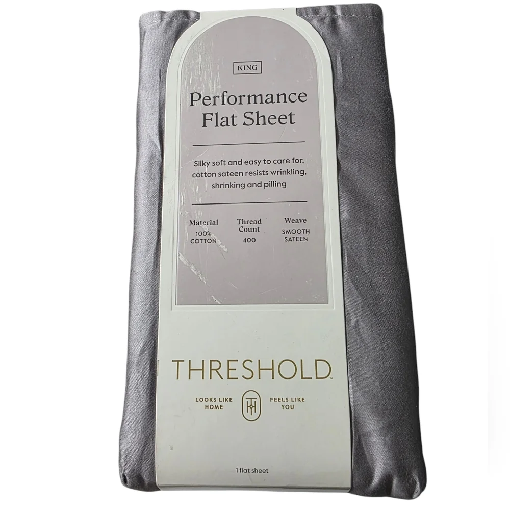 Threshold King 400 Thread Count Performance Flat Sheet Classic Gray